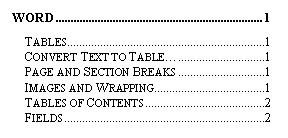 table of contents